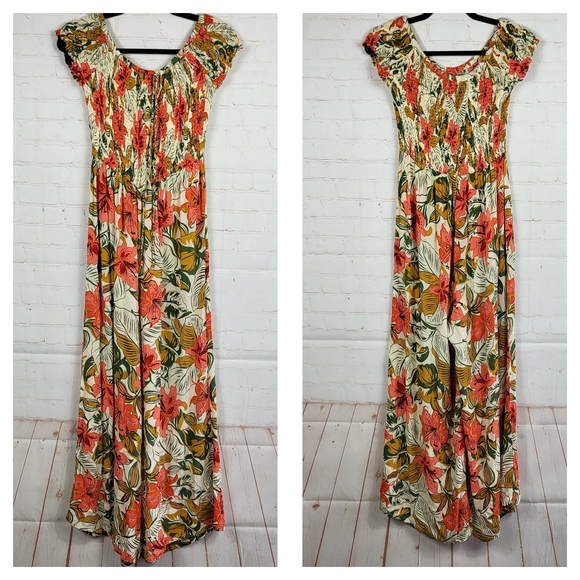 Cleobella by Anthropologie Nohea Tropical Indian Hibiscus Smock Jumpsuit Medium - Picture 2 of 9